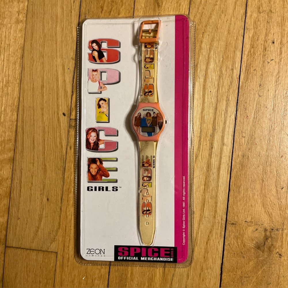 vintage 1997 Spice Girls bisque and pink digital watch used with package